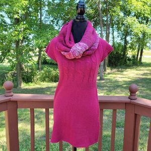 L.E.I Ladies Pullover Knit Sweater Dress with matching scarf, Med